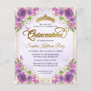Goedkope Bloemenlicht Paarse gouden Tiara Quinceañ Flyer