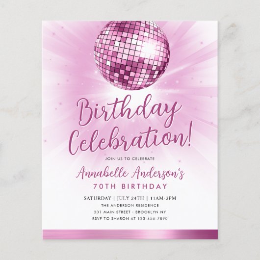 Goedkope Blush Pink Glitter 70s Disco Ball Verjaar Flyer (Voorkant)