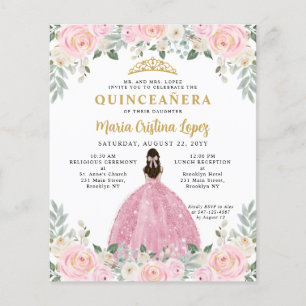 Goedkope Blush Pink Gold Floral Prinses Quinceañer Flyer