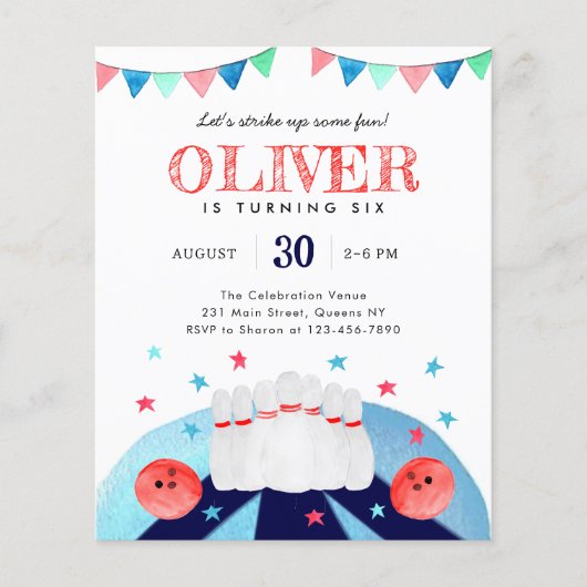 Goedkope Bowling Verjaardagsfeestje Strike Up Some Flyer (Voorkant)