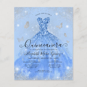 Goedkope Dusty Blue Silver Gown Quinceanera Invite Flyer