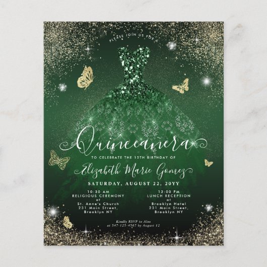 Goedkope Emerald Green Gouden Gown Quinceanera Kaa Flyer (Voorkant)