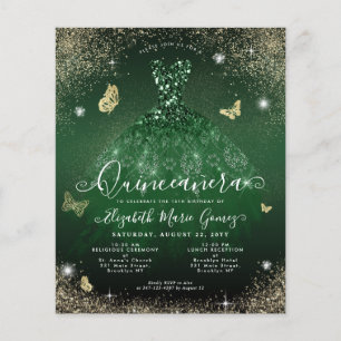 Goedkope Emerald Green Gouden Gown Quinceanera Kaa Flyer