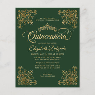 Goedkope Emerald Groen Goud Lijst Quinceanera Flyer