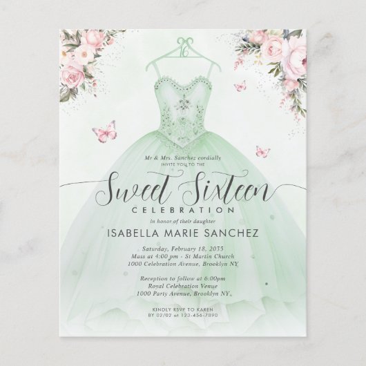 Goedkope Emerald Groen Roze Bloemenjurk Sweet Sixt Flyer (Voorkant)