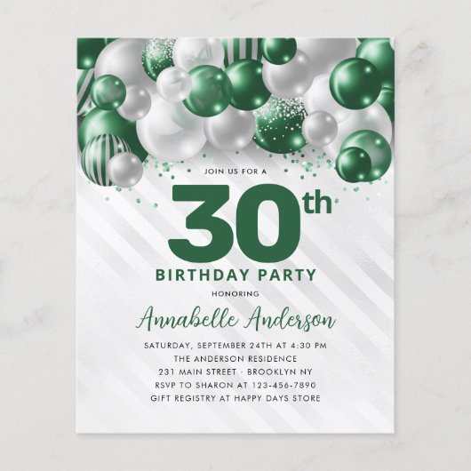Goedkope glam groene zilveren ballon glitters verj flyer (Voorkant)