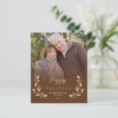 Goedkope Kerstmis Bruine Whimsical Script Foto (Staand voorkant)
