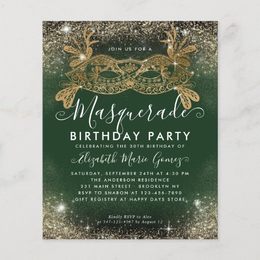 Goedkope Masquerade Groen Goud Glam Glitter Verjaa Flyer (Voorkant)