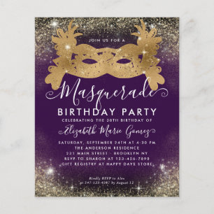 Goedkope Masquerade Paarse Gouden Glam Glitter Ver Flyer