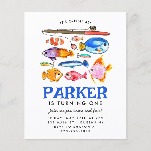 Goedkope O-Fish-al Reel Fun Gone Vist Verjaardag Flyer (Voorkant)