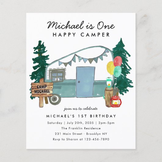 Goedkope One Happy Camper Bossen Camping 1e Verjaa Flyer (Voorkant)
