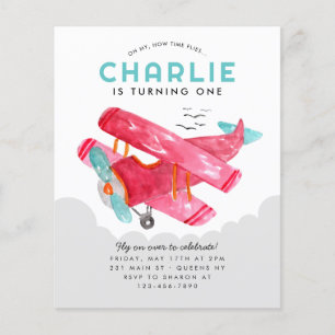 Goedkope Sky Cloud Waterverf Red Airplane Verjaard Flyer