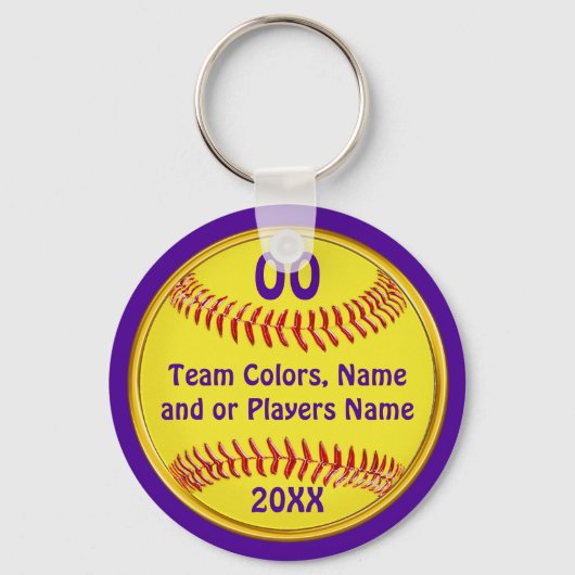 Goedkope Softball Gift Ideeën, Jouw tekst en kleur Sleutelhanger (Voorkant)