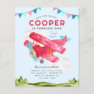 Goedkope Waterverf Sky Clouds Red Airplane Verjaar Flyer