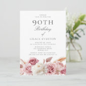 Goegrous Blush Bloemen 90ste Verjaardagsfeest Kaart (Staand voorkant)