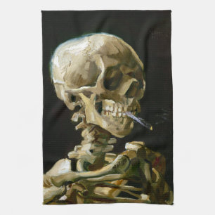 Gogh Head of a Skeleton met een Burning Cigarette Theedoek