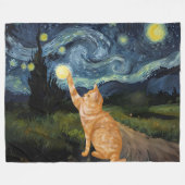 Gogh Kat Sterrennacht Fleece Deken (Voorkant (Horizontaal))