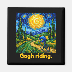 Gogh Rijdt Grappig Fietsen Nachtelijke Lucht Kunst Magneet
