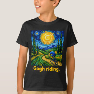 Gogh Rijdt Grappig Fietsen Nachtelijke Lucht Kunst T-shirt