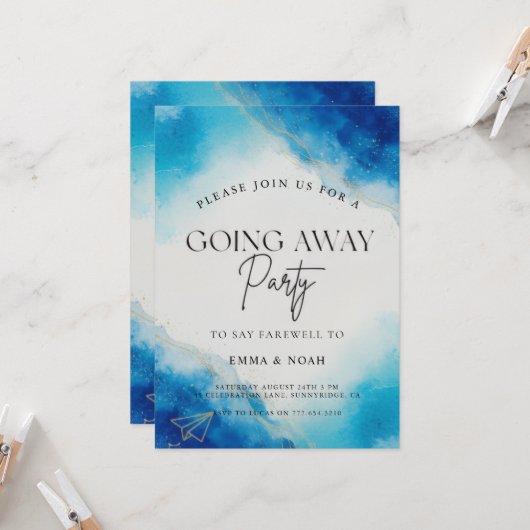 Going Away Party Invitation Printable Template Kaart (Voorkant / Achterkant in situ)