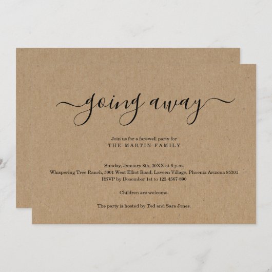 Going Away Party Uitnodiging | Rustic Kraft (Voorkant / Achterkant)