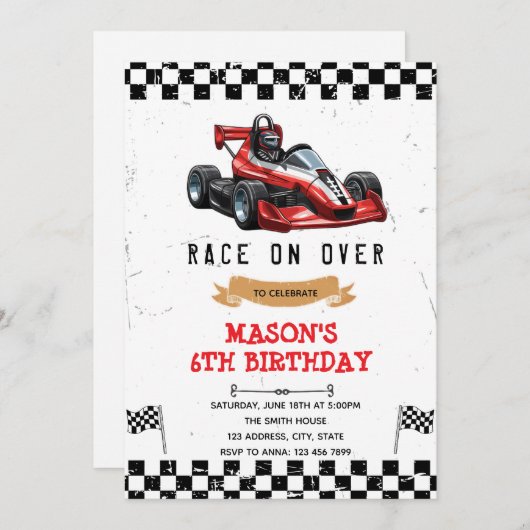 GoKart verjaardagsuitnodiging Kaart (Voorkant / Achterkant)