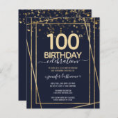 Gold 100th Birthday Party Budget Invitation (Voorkant / Achterkant)
