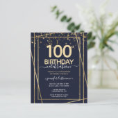 Gold 100th Birthday Party Budget Invitation (Staand voorkant)