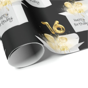 Gold 16e verjaardag ballonnen in witte doos cadeaupapier