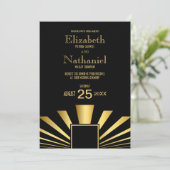 Gold 1920s Art Deco Wedding Invitation Kaart (Staand voorkant)