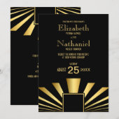 Gold 1920s Art Deco Wedding Invitation Kaart (Voorkant / Achterkant)