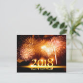 Gold 2018 Bonne année Fireworks Carte postale (Debout devant)