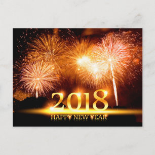 Gold 2018 Happy New Year Fireworks-Briefkaart Feestdagenkaart