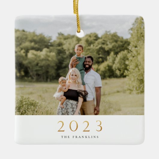 Gold 2022 Single Photo met kerstmis Keramisch Ornament (Voorkant)