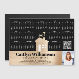 Gold 2026 Calendrier Realtor Photo QR Code Magnet