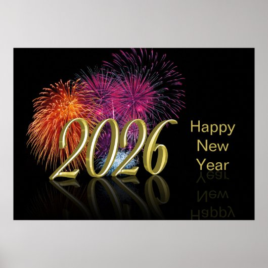 Gold 2026 Fireworks Happy New Year Poster (Voorkant)