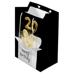 Gold 20th Birthday-ballonnen in White Box Medium Cadeauzakje