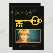 Gold 21 Key Mens 21e anniversaire Invitation photo (Devant / Derrière)