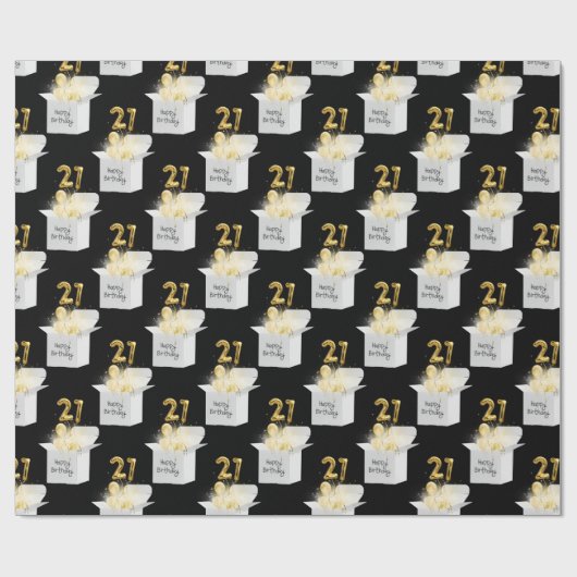 Gold 21st Birthday-ballonnen in witte doos Cadeaupapier (Vlak)