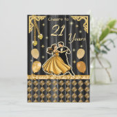 Gold 21st Birthday with Dancing Couple Invitation (Debout devant)