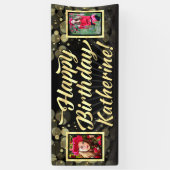 Gold 2 FotoHappy Birthday Party Spandoek (Verticaal)