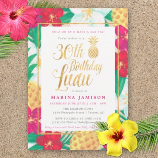 Gold 30e anniversaire Luau Party Invitations