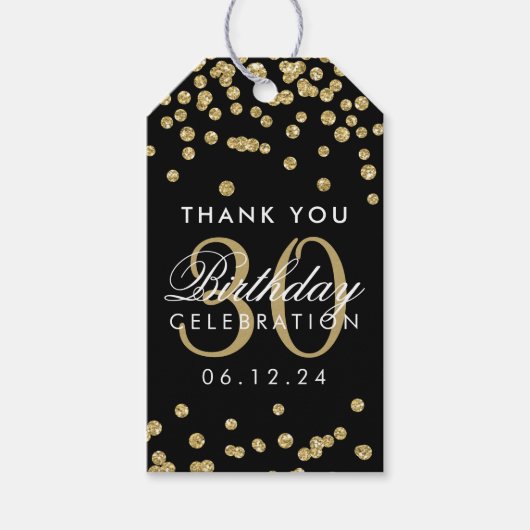 Gold 30th Birthday Bedankt Confetti Zwart Cadeaulabel (Voorkant)
