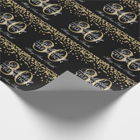 Gold 30th Birthday Faux Glitter Confetti Black Cadeaupapier (Hoek)
