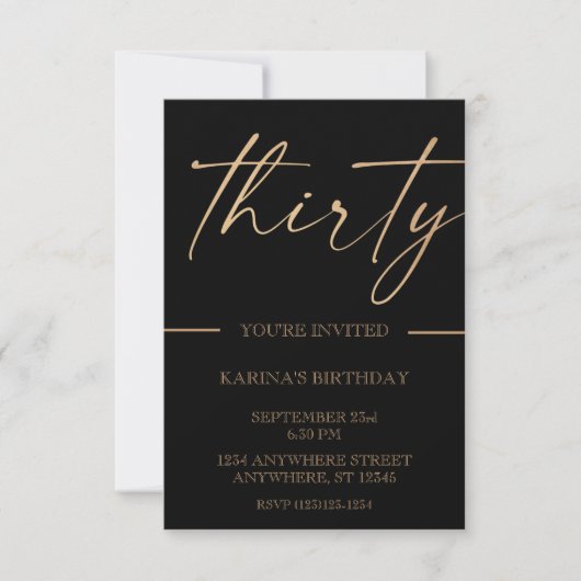 Gold 30th Birthday Invitation Kaart (Voorkant)