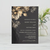 Gold 3 D Flowers Black Wedding Invitation (Debout devant)