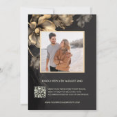 Gold 3 D Flowers Black Wedding Invitation (Dos)