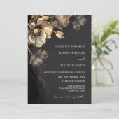 Gold 3D Flowers Black Wedding Invitation (Debout devant)
