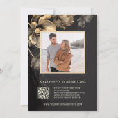 Gold 3D Flowers Black Wedding Invitation Kaart (Achterkant)