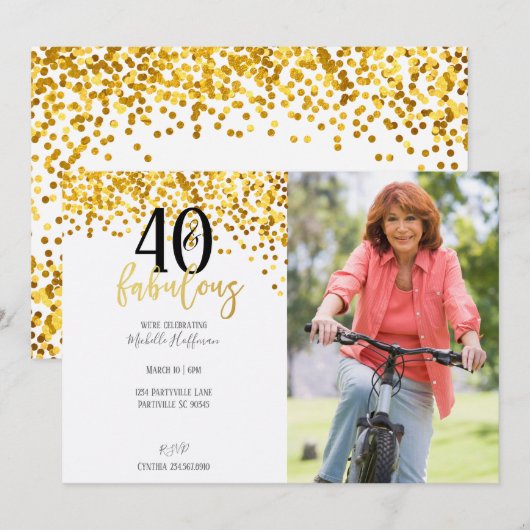 Gold 40 et fabuleux 40e anniversaire Invitations d (Devant / Derrière)